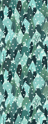 Store intérieur fenêtre avec motif forêt et neige tombante