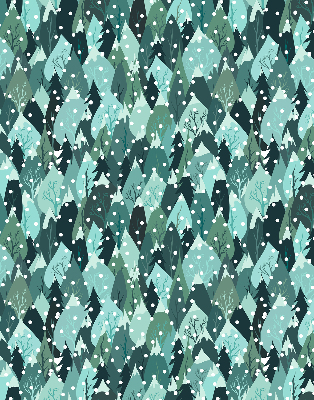Store intérieur fenêtre avec motif forêt et neige tombante