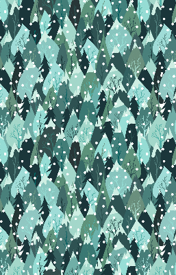 Store intérieur fenêtre avec motif forêt et neige tombante