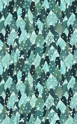Store intérieur fenêtre avec motif forêt et neige tombante