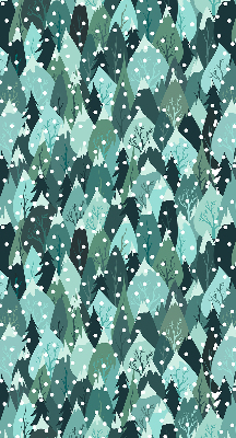Store intérieur fenêtre avec motif forêt et neige tombante