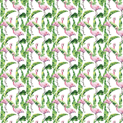 Store intérieur fenêtre avec flamants roses près des feuilles