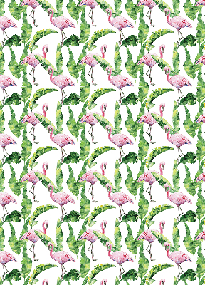 Store intérieur fenêtre avec flamants roses près des feuilles