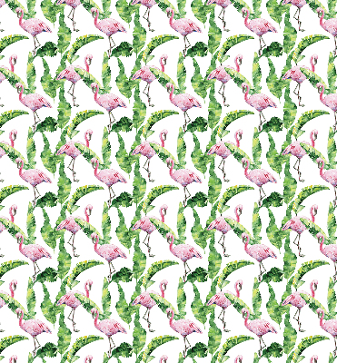Store intérieur fenêtre avec flamants roses près des feuilles