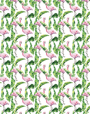 Store intérieur fenêtre avec flamants roses près des feuilles