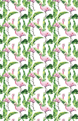 Store intérieur fenêtre avec flamants roses près des feuilles