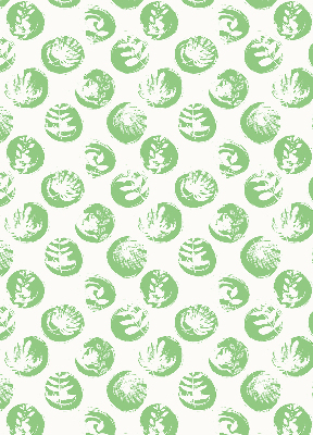 Store enrouleur avec des plantes reflétées sur des cercles verts