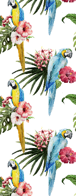 Store intérieur fenêtre perroquet sur des fleurs