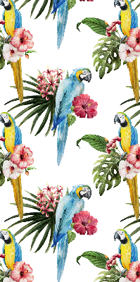 Store intérieur fenêtre perroquet sur des fleurs