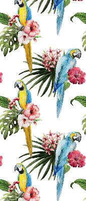 Store intérieur fenêtre perroquet sur des fleurs