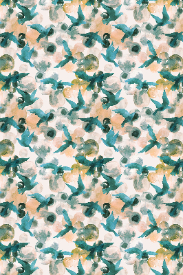 Store intérieur avec oiseaux et motifs colorés
