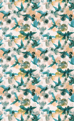 Store intérieur avec oiseaux et motifs colorés