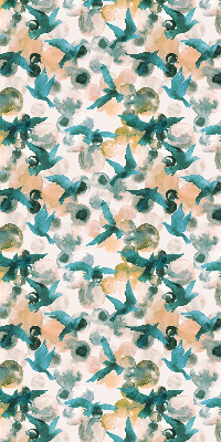Store intérieur avec oiseaux et motifs colorés