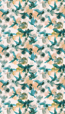 Store intérieur avec oiseaux et motifs colorés