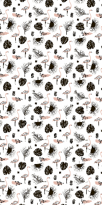 Store intérieur avec flamants roses et feuilles