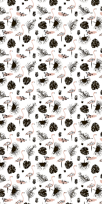 Store intérieur avec flamants roses et feuilles