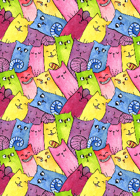 Store intérieur avec chats colorés