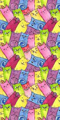 Store intérieur avec chats colorés