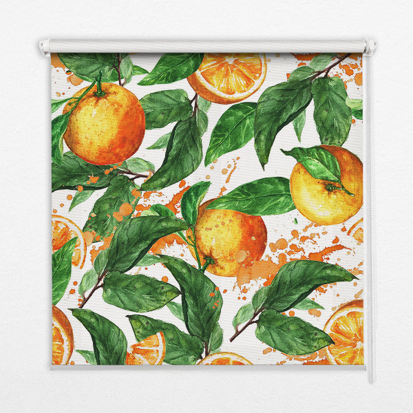 Store intérieur fenêtre avec motif d'oranges et de feuilles
