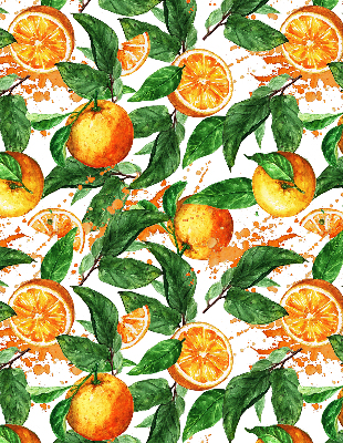Store intérieur fenêtre avec motif d'oranges et de feuilles