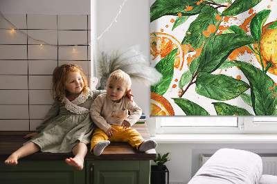 Store intérieur fenêtre avec motif d'oranges et de feuilles