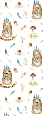 Store intérieur avec ours en peluche et plantes