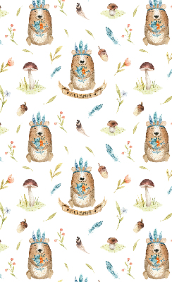 Store intérieur avec ours en peluche et plantes