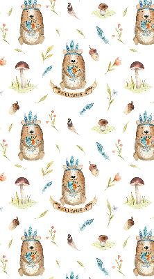 Store intérieur avec ours en peluche et plantes