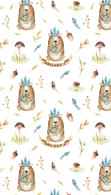 Store intérieur avec ours en peluche et plantes