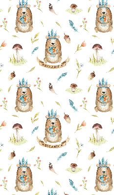 Store intérieur avec ours en peluche et plantes