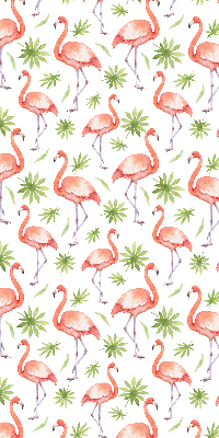 Store intérieur fenêtre avec flamants roses et feuilles