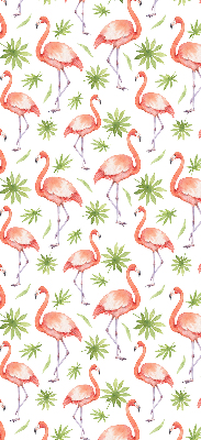 Store intérieur fenêtre avec flamants roses et feuilles