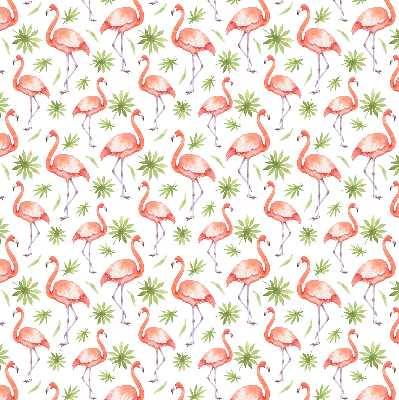 Store intérieur fenêtre avec flamants roses et feuilles