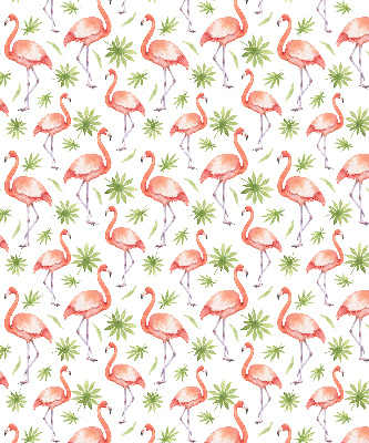 Store intérieur fenêtre avec flamants roses et feuilles