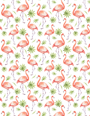Store intérieur fenêtre avec flamants roses et feuilles