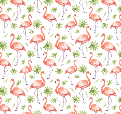 Store intérieur fenêtre avec flamants roses et feuilles