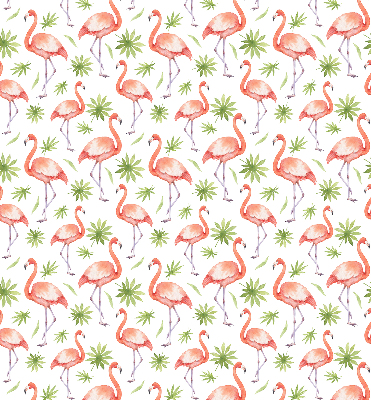 Store intérieur fenêtre avec flamants roses et feuilles
