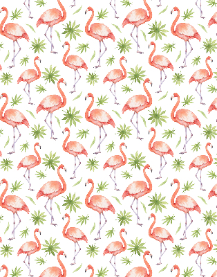 Store intérieur fenêtre avec flamants roses et feuilles