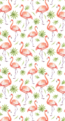 Store intérieur fenêtre avec flamants roses et feuilles