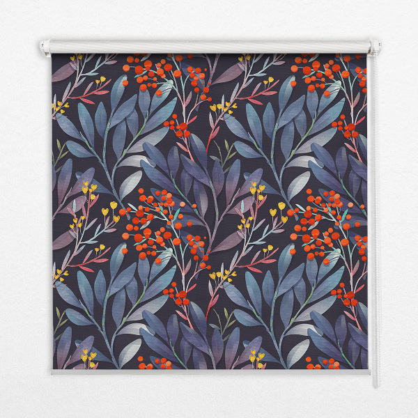 Store enrouleur avec motif de feuilles sombres et de sorbier