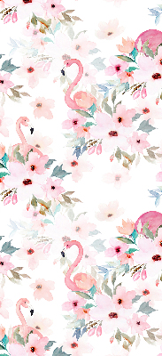 Store enrouleur des flamants roses parmi les fleurs