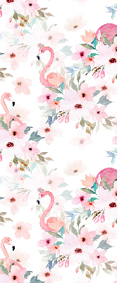 Store enrouleur des flamants roses parmi les fleurs