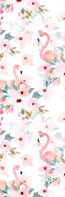 Store enrouleur des flamants roses parmi les fleurs