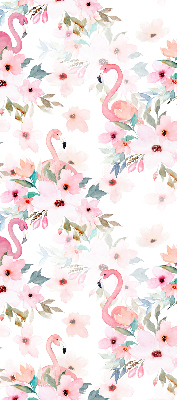 Store enrouleur des flamants roses parmi les fleurs