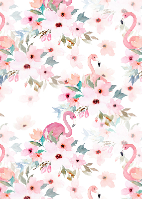 Store enrouleur des flamants roses parmi les fleurs