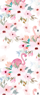 Store enrouleur des flamants roses parmi les fleurs
