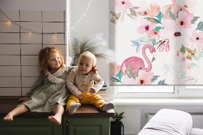 Store enrouleur des flamants roses parmi les fleurs