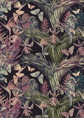 Store intérieur avec plantes et oiseaux exotiques