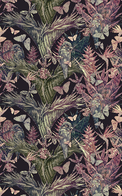 Store intérieur avec plantes et oiseaux exotiques