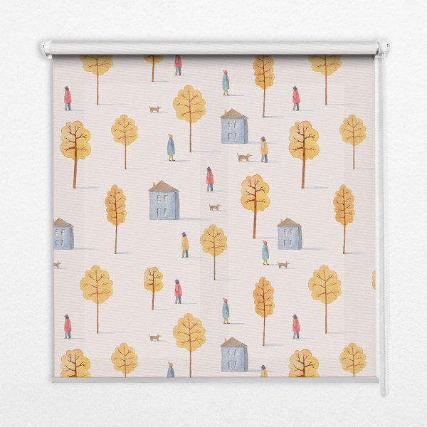 Store intérieur fenêtre des maisons parmi les arbres